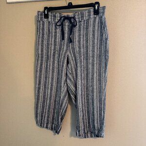EUC dash | Medium | Blue Grey White Striped Linen Capris